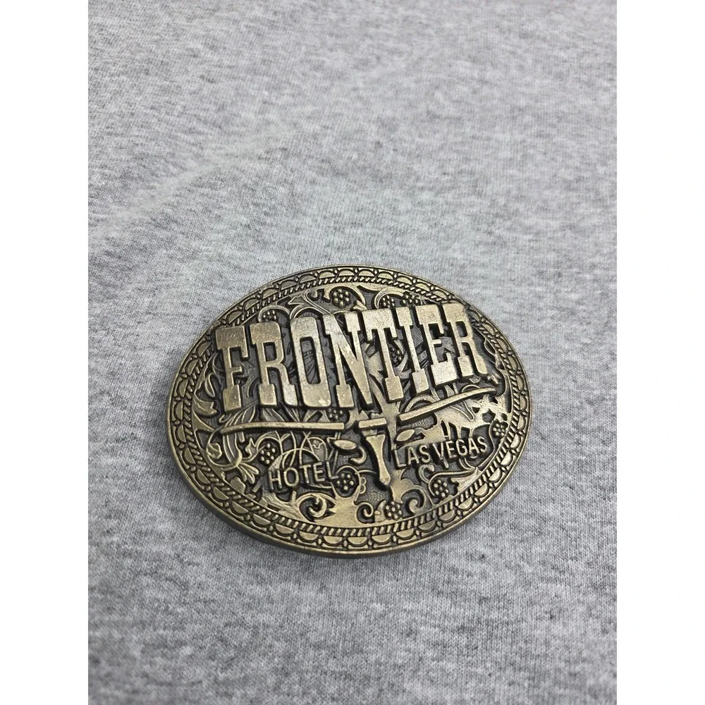 Vintage 1970s Frontier Hotel Las Vegas Solid Brass Belt Buckle Casino Souvenir